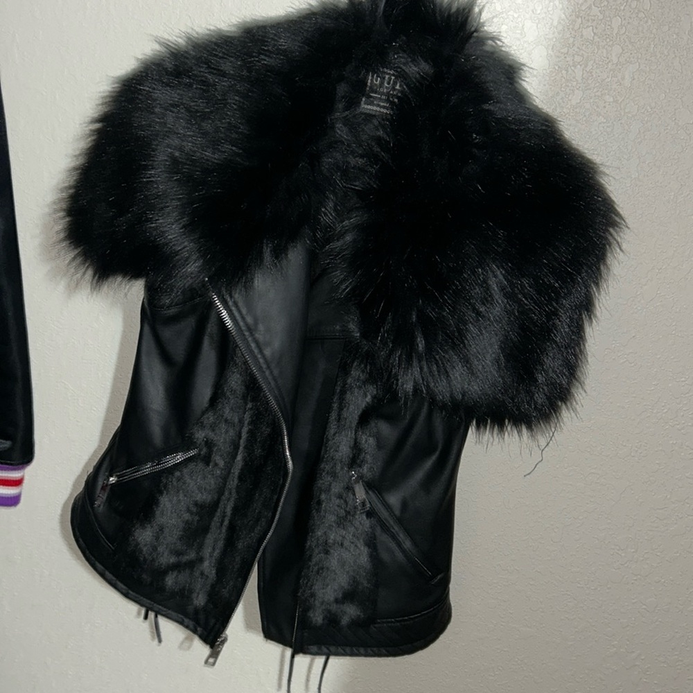 Guess leather & fur biker vest